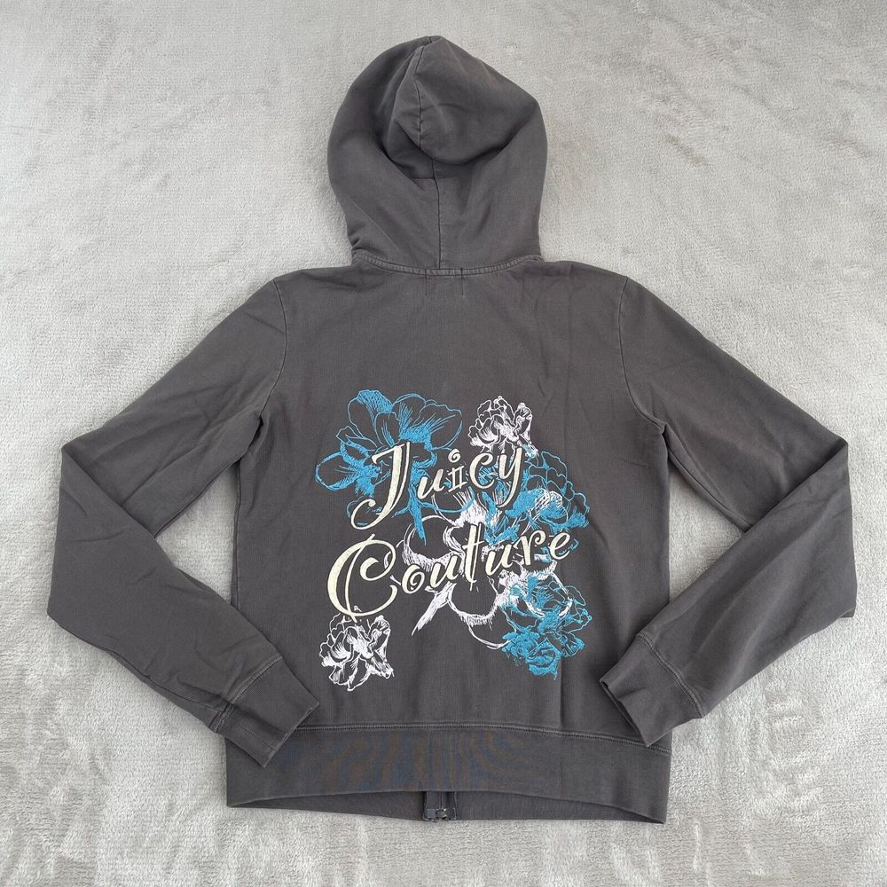 Vintage Juicy Couture Hoodie Women Large Grey French Terry Back Logo Long Sleeve